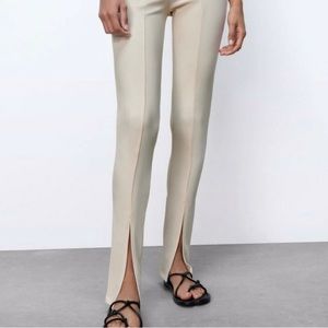 NWOT ZARA Ribbed Flare Leggings with Front Slit in Cream